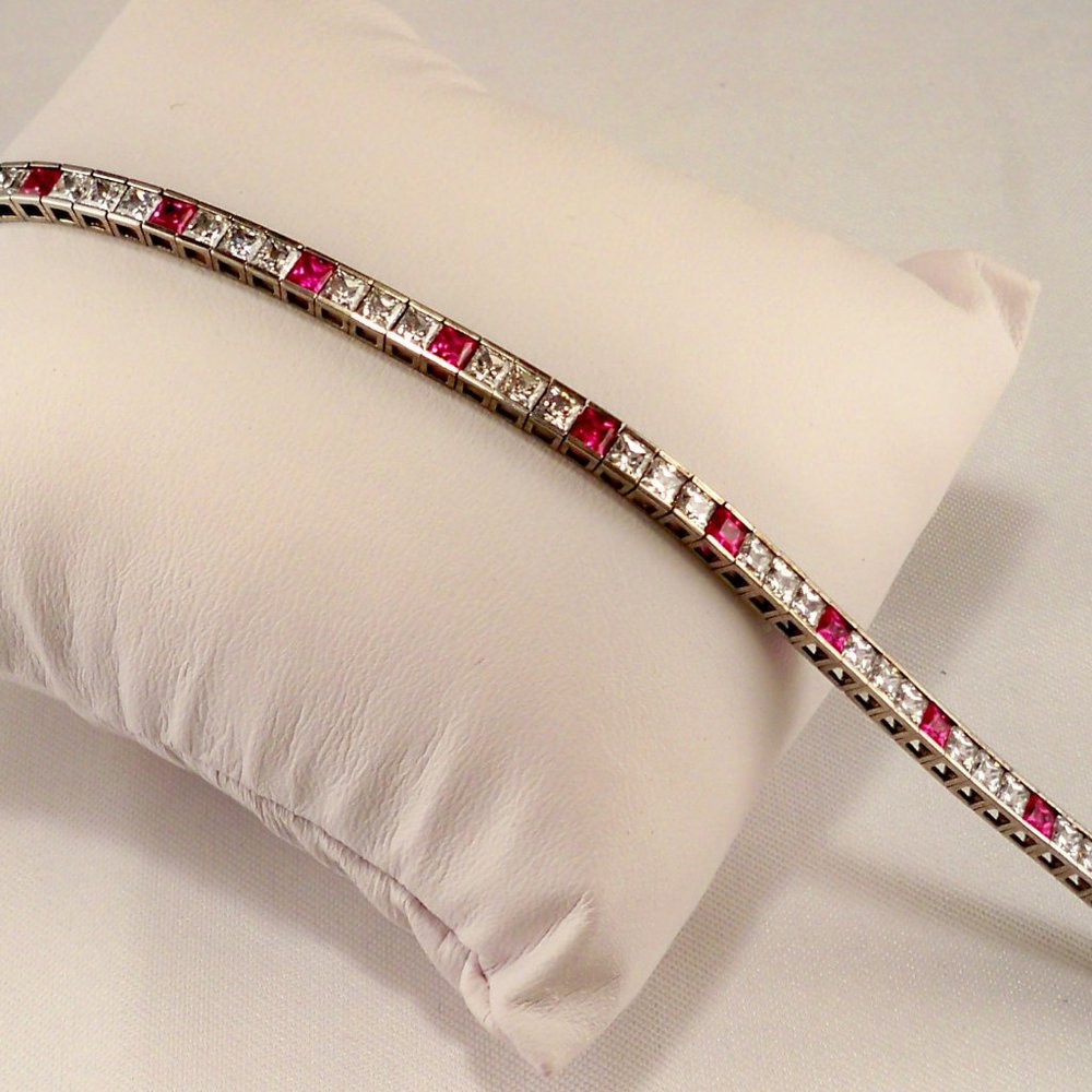 NEW Red Princes Cut Cubic Zirconias Silver DESIGNER Bracelet